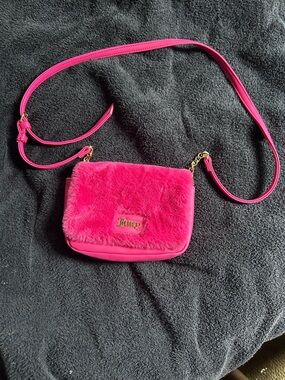 Juicy Couture Hot Pink Faux Fur Crossbody with Gold Logo